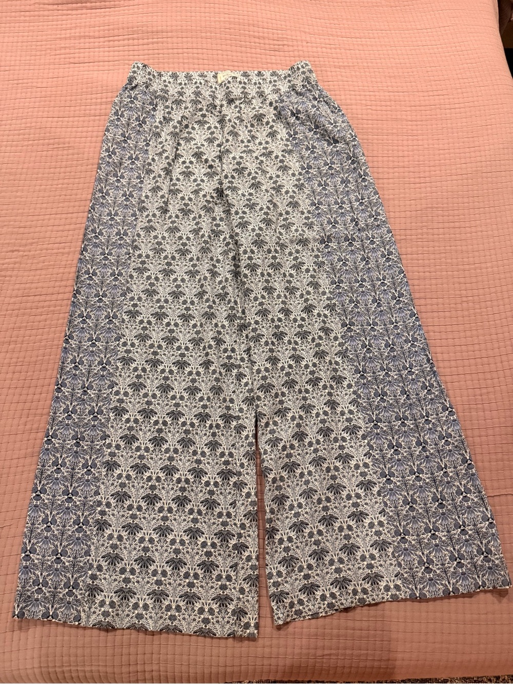Fat Face Blue and White Floral Print Wide-Leg Pants
